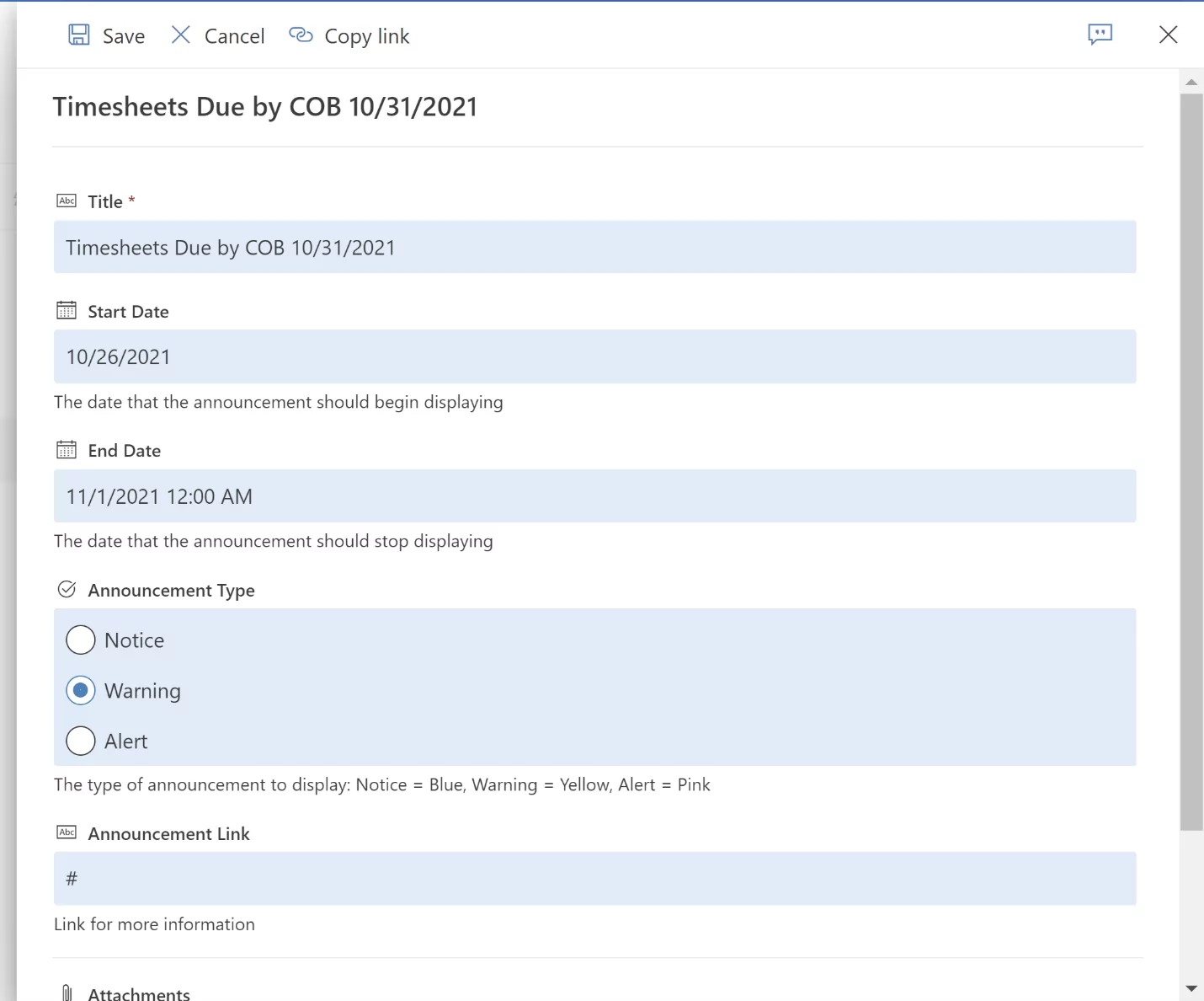 Timesheets Due and Announcement Link