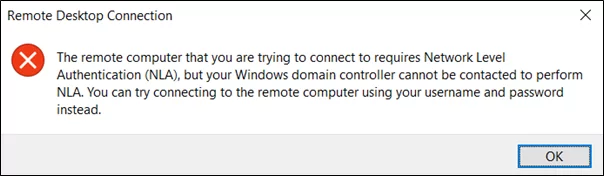 Error Message while connecting through remote desktop