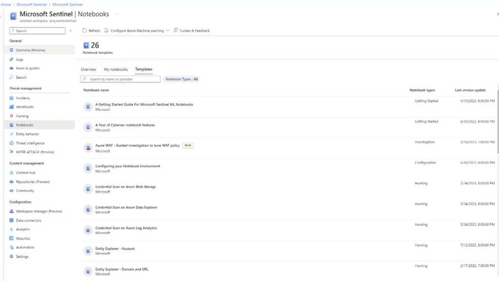 Microsoft Sentinel Built-In Notebooks